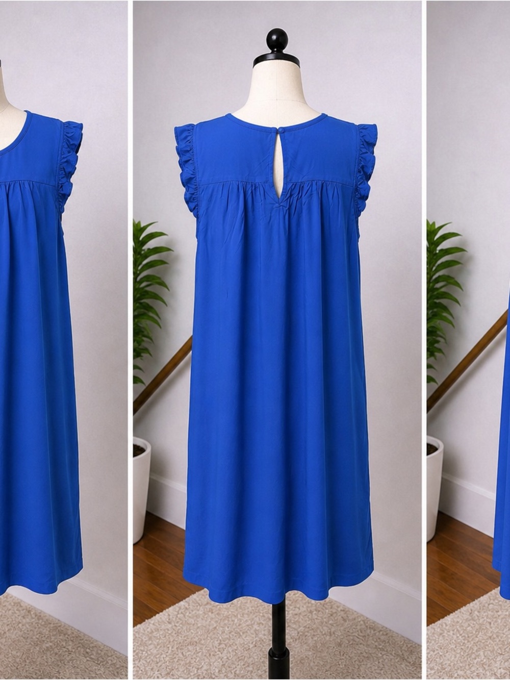 Forever 21 | NWOT Cobalt Blue Ruffle Sleeve Swing w Pockets Midi Dress (size S) - Picture 2 of 13